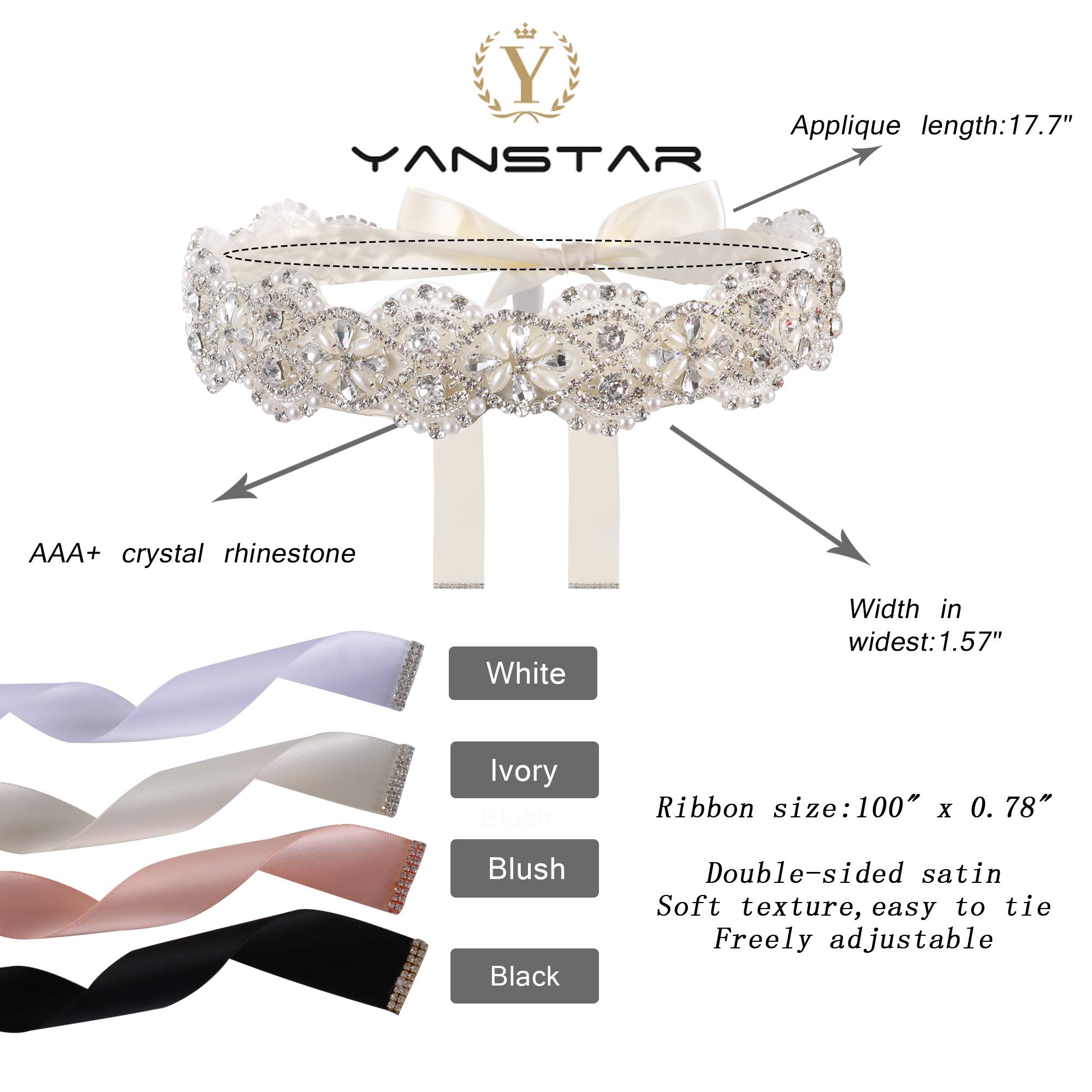 yanstar Wedding Bridal Belts In Gold Rhinestone Crystal Pearl With Ivory Sash For Wedding Dress Prom Gown-17.7In1.6