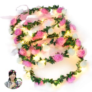 novelty place 4pcs light up flower crown headbands - led floral wreath crown led hair accessories for girls, women wedding, birthday, festival party