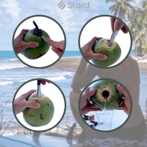 S STORD Coconut Opener for Fresh Green Young Coconut Water - Works With Peeled Thai Young White Coconuts - Open in Seconds Super Safe Easy and Fast