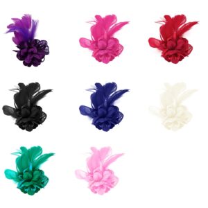 Song Qing Women's Fascinator Feather Flower Hair Clip Pin Brooch Corsage Bridal Hairband Derby Hat Cocktail Party Wedding (Black1)