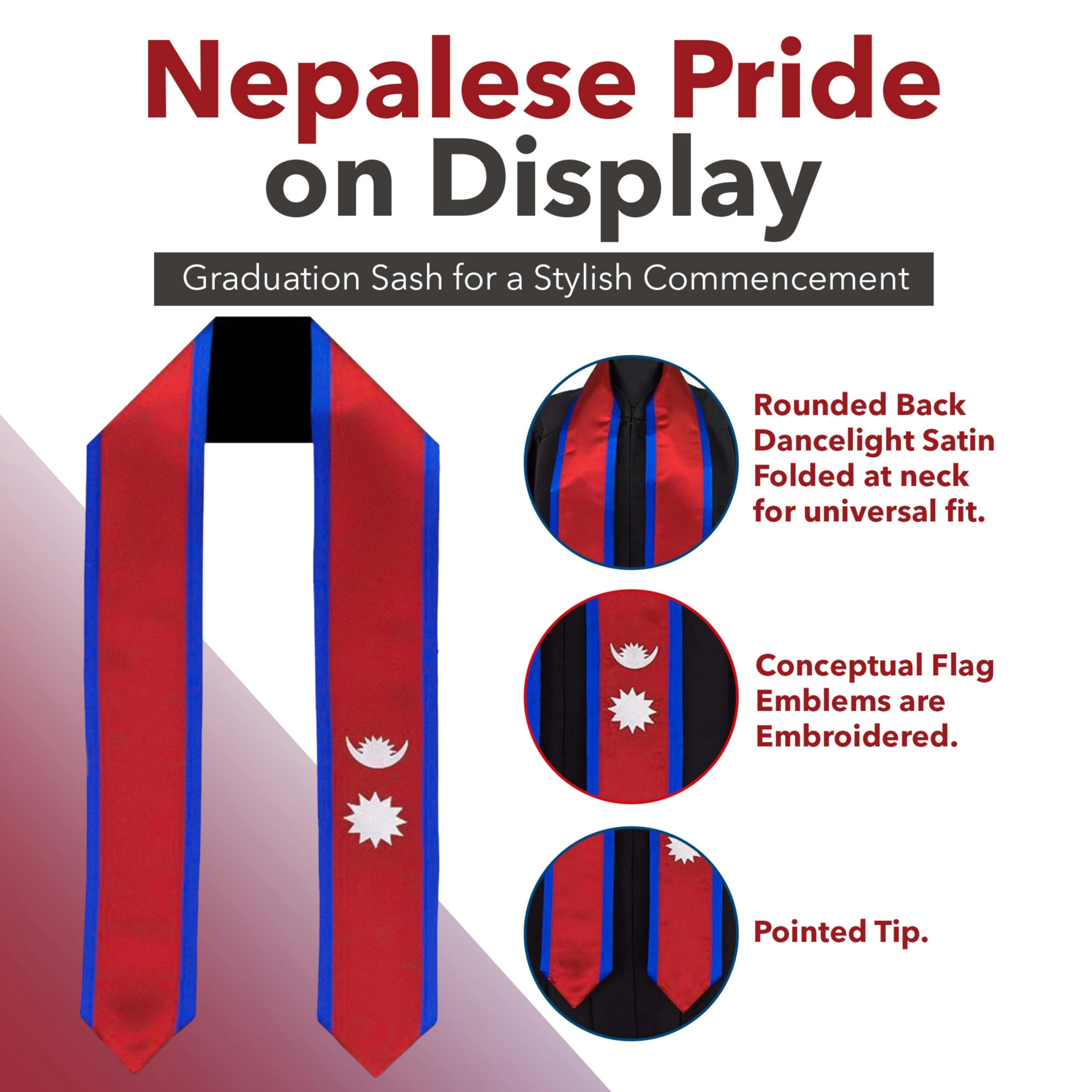 Vision Wear - Nepal Flag Graduation Sash/Stole - Majestic Cultural Emblem - Celebrate Your Heritage - Nepali Pride & Honor Sash