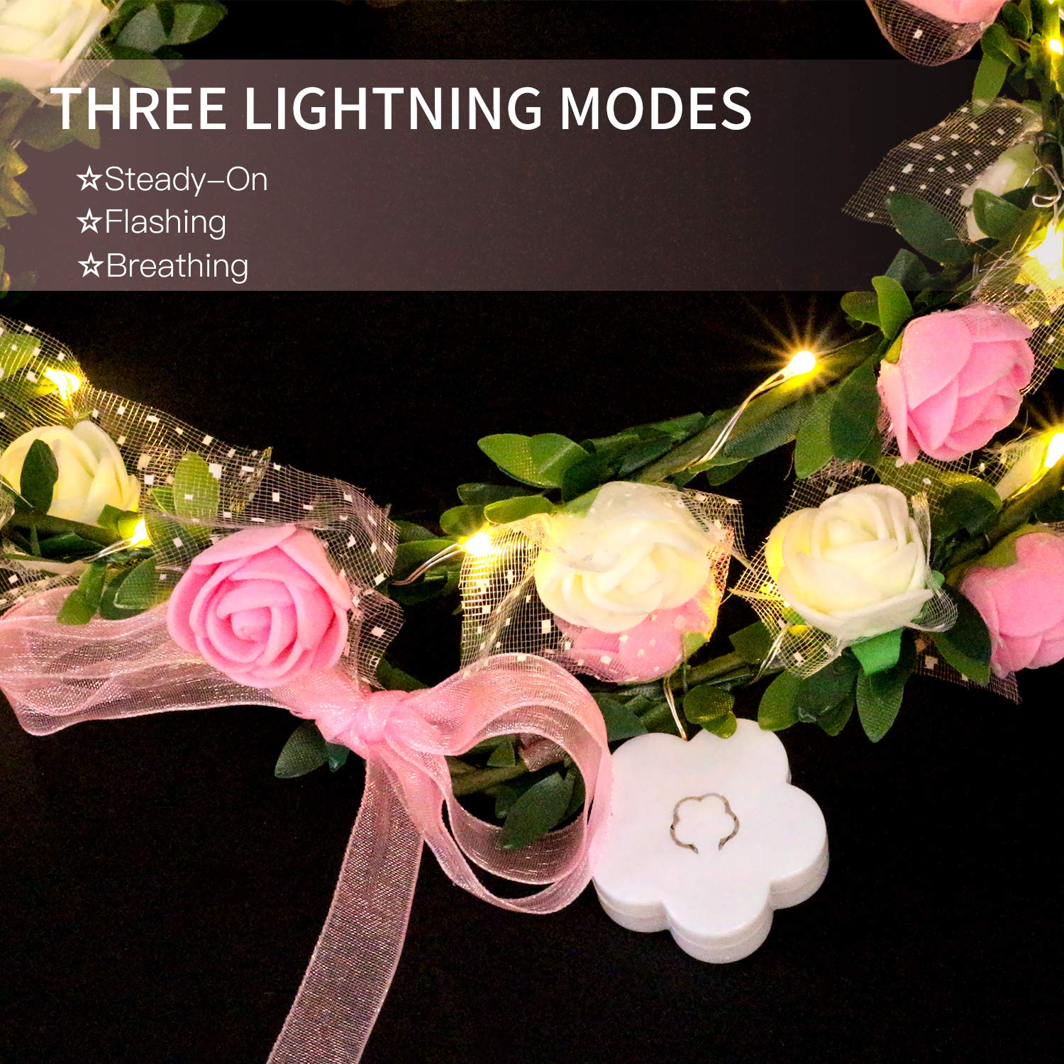 Novelty Place 4Pcs Light Up Flower Crown Headbands - LED Floral Wreath Crown LED Hair Accessories for Girls, Women Wedding, Birthday, Festival Party