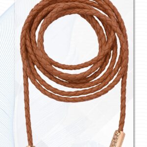 TeeYee Women PU Leather Knitted Waist String Belt/Rope/Chain Long Boho Wrap Skinny Belt (one size, tan)