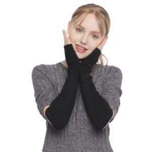 F Flammi Cashmere Blended Arm Warmer Winter Fingerless Gloves Knit Mitten Gloves Wrist Warmer with Thumb Hole for Women