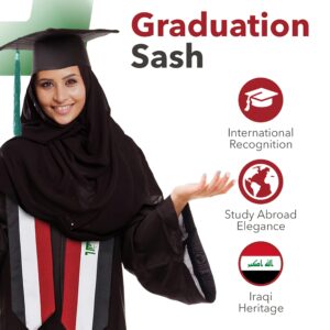 Vision Wear - Iraq Flag Graduation Sash/Stole - Luxurious Cultural Symbol - Embrace Your Heritage - Pride & Honor Sash