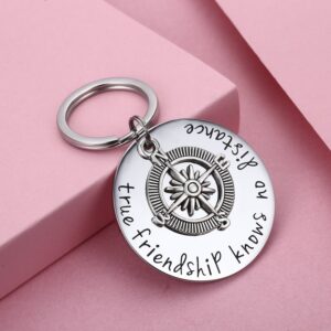 Udobuy Best Friend Keychain - True Friendship Knows No Distance Compass Keychain Long Distance Relationship Gifts