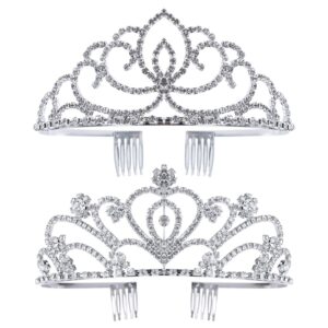 exacoo pack of 2 rhinestone tiara crown exquisite headband comb pin wedding bridal birthday tiaras