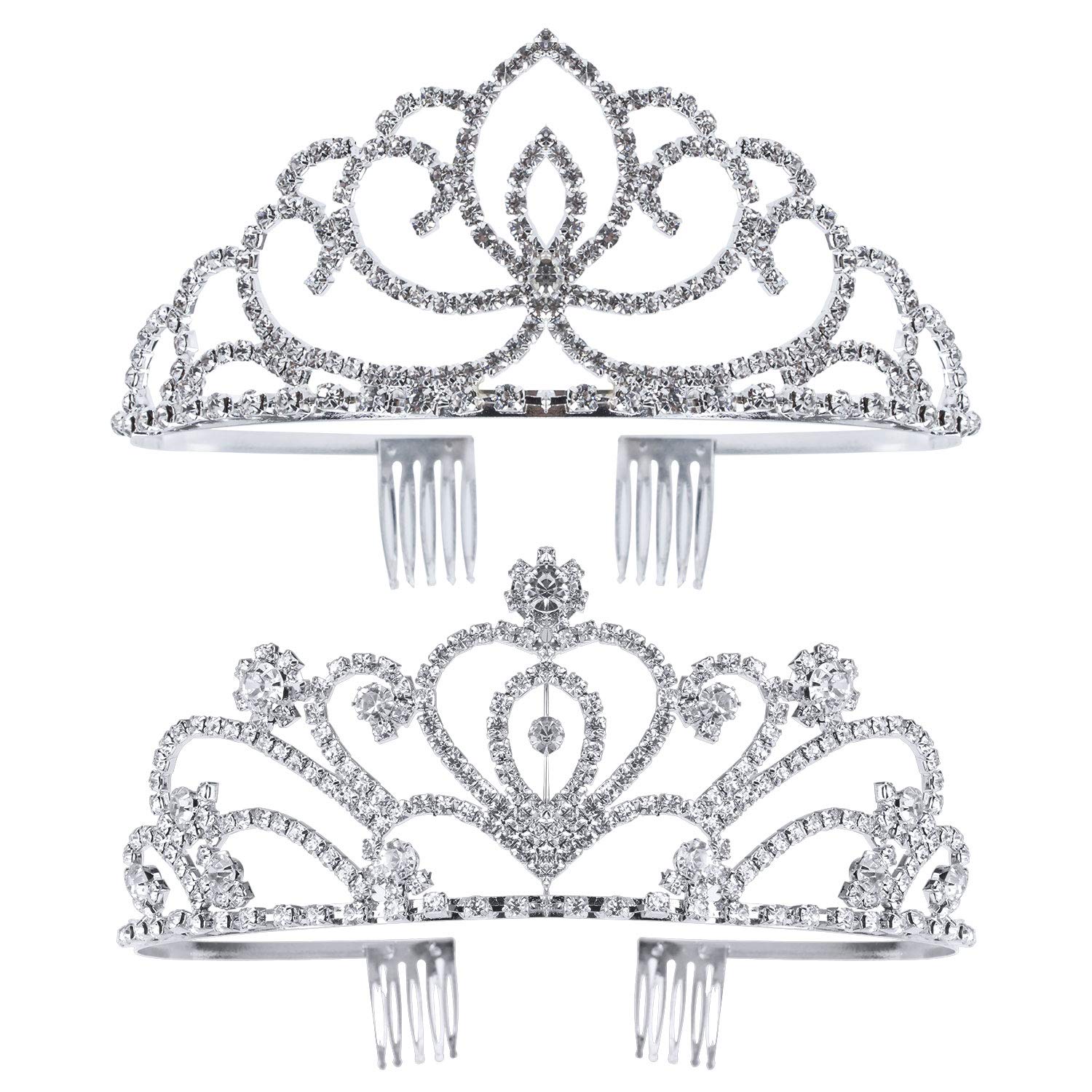 Exacoo Pack of 2 Rhinestone Tiara Crown Exquisite Headband Comb Pin Wedding Bridal Birthday Tiaras