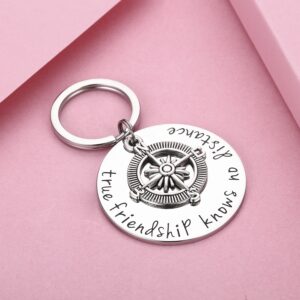 Udobuy Best Friend Keychain - True Friendship Knows No Distance Compass Keychain Long Distance Relationship Gifts