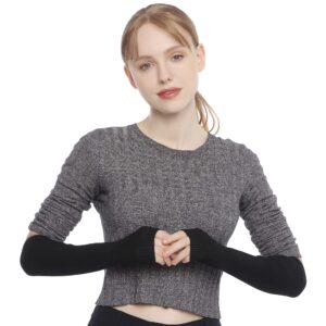 F Flammi Cashmere Blended Arm Warmer Winter Fingerless Gloves Knit Mitten Gloves Wrist Warmer with Thumb Hole for Women