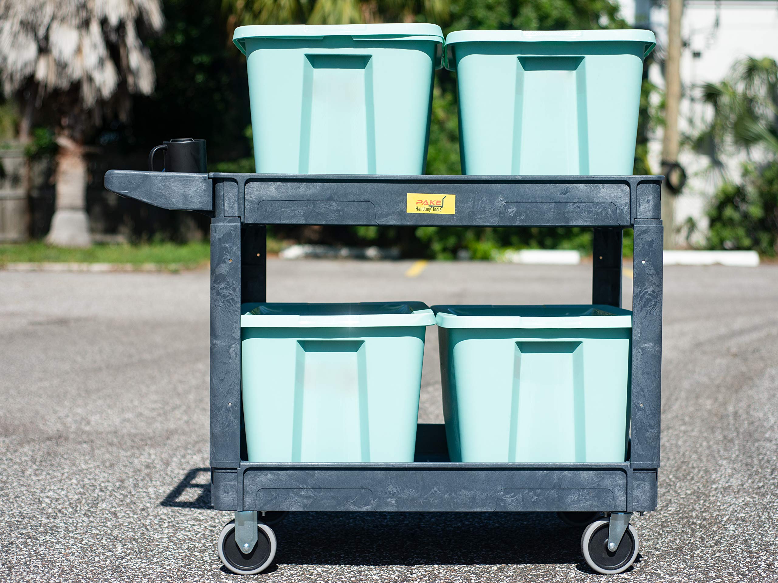 550lb Capacity Heavy Duty Plastic Utility Cart 46" L x 25-5/8" W with Handle 2 Shelves Pake Handling Tools