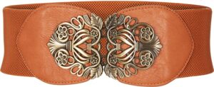 blackbutterfly 3 inch wide waspie elastic vintage buckle waist belt (brown, us 10-12)