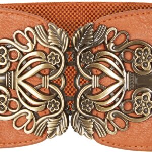 BlackButterfly 3 Inch Wide Waspie Elastic Vintage Buckle Waist Belt (Brown, US 10-12)