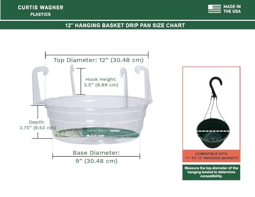 Curtis Wagner Plastics Plant Hanging Basket Drip Pans (5-Pack) - Clear, Round (Diameter = 9" Base, 12" Top, 3.75" Depth) Thin Plastic Indoor Outdoor