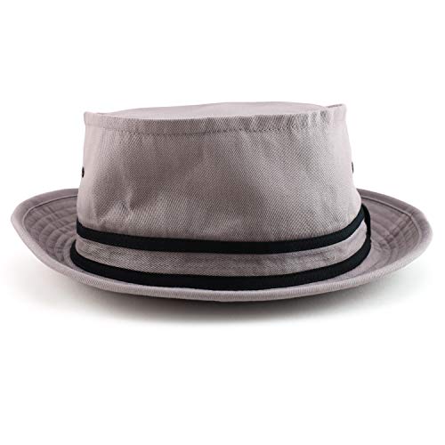 Armycrew Cotton Twill Fisherman Roll Up Bucket Hat with Stripe Band - Grey Black - LXL