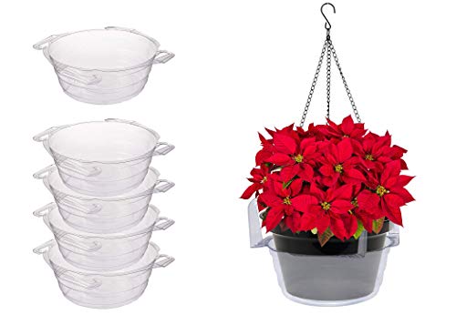 Curtis Wagner Plastics Plant Hanging Basket Drip Pans (5-Pack) - Clear, Round (Diameter = 9" Base, 12" Top, 3.75" Depth) Thin Plastic Indoor Outdoor