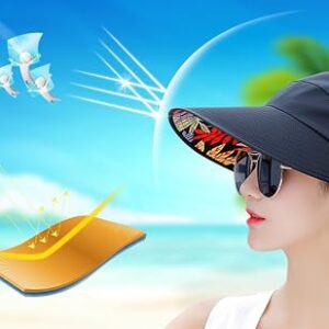 HINDAWI Sun Hats for Women Sun Hat Wide Brim UV Protection Summer Beach Foldable Visor Black