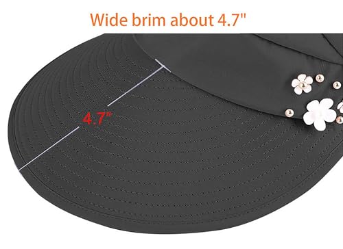 HINDAWI Sun Hats for Women Sun Hat Wide Brim UV Protection Summer Beach Foldable Visor Black