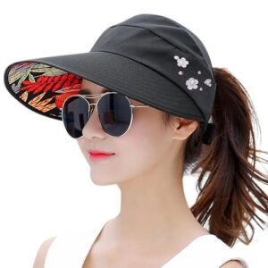 HINDAWI Sun Hats for Women Sun Hat Wide Brim UV Protection Summer Beach Foldable Visor Black