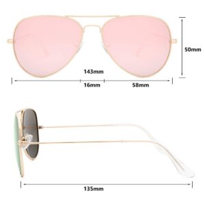 livho Sunglasses for Men Women Aviator Polarized Metal Mirror UV 400 Lens Protection (Rose Gold & Black)