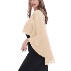 Baoqiya Women's Capelet Shawls and Wraps for Evening Dresses Soft Bridesmaid Shawl Chiffon Cape Wedding Cover Up(Champagne)