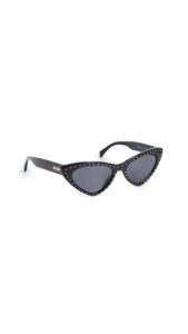 moschino women's pointed cat eye sunglasses, black/grey blue, one size