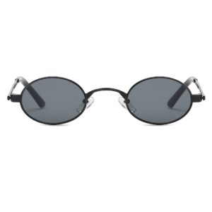 kimorn Sunglasses Small Round Metal Frame Oval Candy Colors Unisex Sun Glasses K0577 (Black)