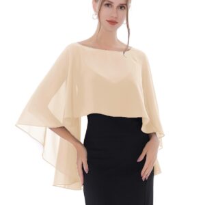 Baoqiya Women's Capelet Shawls and Wraps for Evening Dresses Soft Bridesmaid Shawl Chiffon Cape Wedding Cover Up(Champagne)