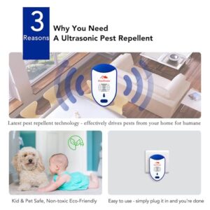 MaxMoxie Ultrasonic Pest Repeller Humane Mice Control Electronic Insect Repellent Reject Rodent Bed Bug Spider Rat Defender Home Animal Plug in 2 Pack