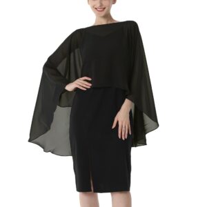 Baoqiya Chiffon Capes Sheer Capelets Bridal Shawls And Wraps Cape Long Plus Size Poncho Cape For Women (Black)