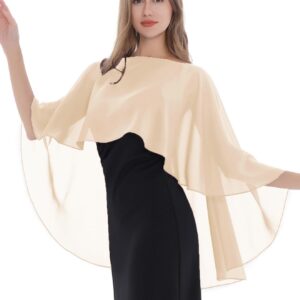 Baoqiya Women's Capelet Shawls and Wraps for Evening Dresses Soft Bridesmaid Shawl Chiffon Cape Wedding Cover Up(Champagne)