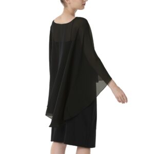 Baoqiya Chiffon Capes Sheer Capelets Bridal Shawls And Wraps Cape Long Plus Size Poncho Cape For Women (Black)