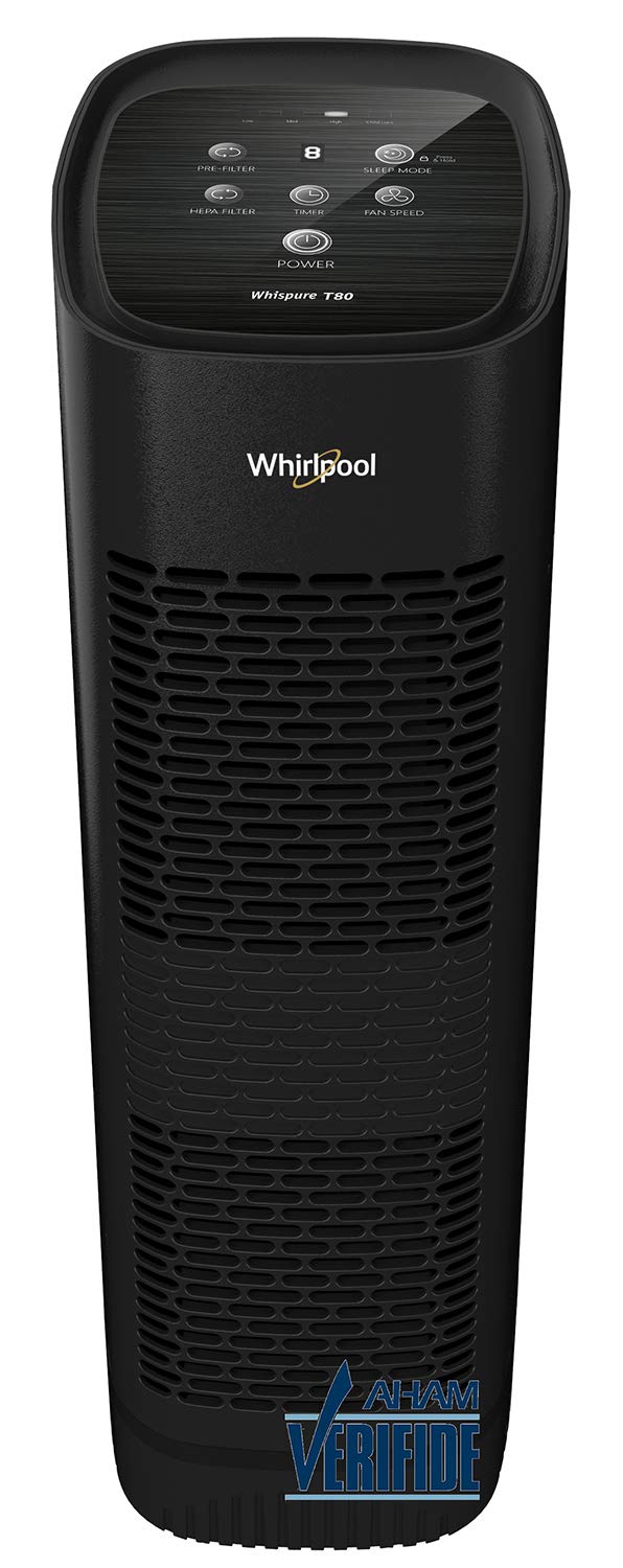 Whirlpool Whispure WPT80B, True HEPA Purifier, Activated Carbon Advanced Anti-Bacteria, Ideal for Allergies, Odors, Pet Dander, Mold, Smoke, Smokers, and Germs, Large, Black