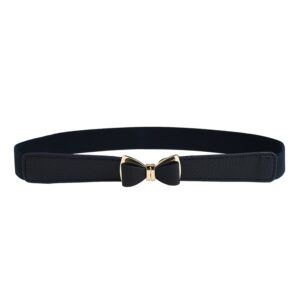 syuer womens 1" width bow skinny elastic waist belt stretchy belt thin belt (s-m (26"-32"), black)