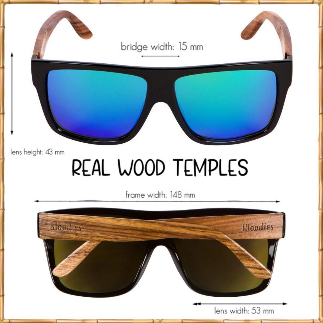 Woodies Oversized Flat Top Aviator Zebra Wood Wrap Sunglasses with Green Lens for Men and Women | 100% UVA/UVB Protection