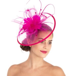 Lucky Leaf Women Girl Fascinators with Hair Clip Hairpin Hat Bowknot Feather Flower Veil Cocktail Wedding Tea Party Hat (8-Fuschia)