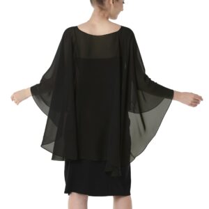 Baoqiya Chiffon Capes Sheer Capelets Bridal Shawls And Wraps Cape Long Plus Size Poncho Cape For Women (Black)