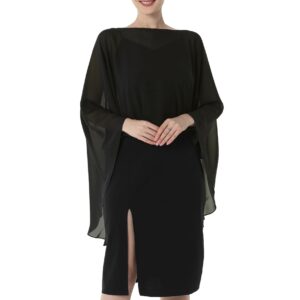 Baoqiya Chiffon Capes Sheer Capelets Bridal Shawls And Wraps Cape Long Plus Size Poncho Cape For Women (Black)