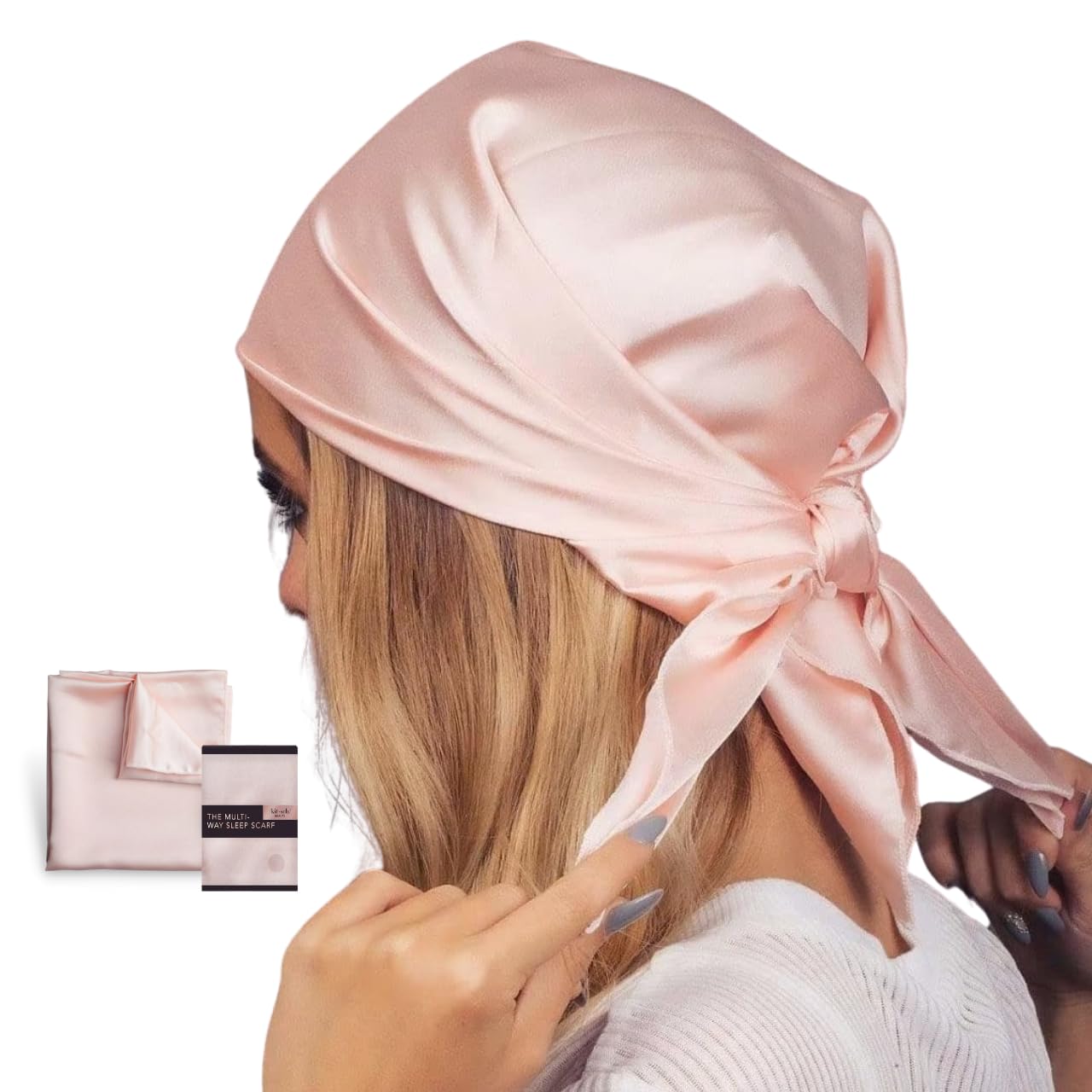 Kitsch Multi-Way Satin Head Scarf for Women - Softer than Silk Hair Wrap for Sleeping, Satin Scarf for Hair Wrapping at Night, Pink Head Scarf, Pink Hair Scarf for Sleeping., Elegant Head Wrap - Blush