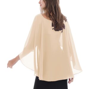 Baoqiya Women's Capelet Shawls and Wraps for Evening Dresses Soft Bridesmaid Shawl Chiffon Cape Wedding Cover Up(Champagne)