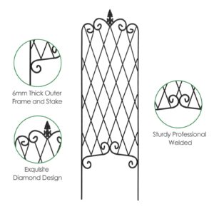 AMAGABELI GARDEN & HOME 2 Pack Black Garden Trellis for Climbing Plants 47” x 16” Iron Plant Support Climbing Vines and Flowers Stands Vegetables Patio Metal Lattices Grid Panels for Ivy Cucumbers