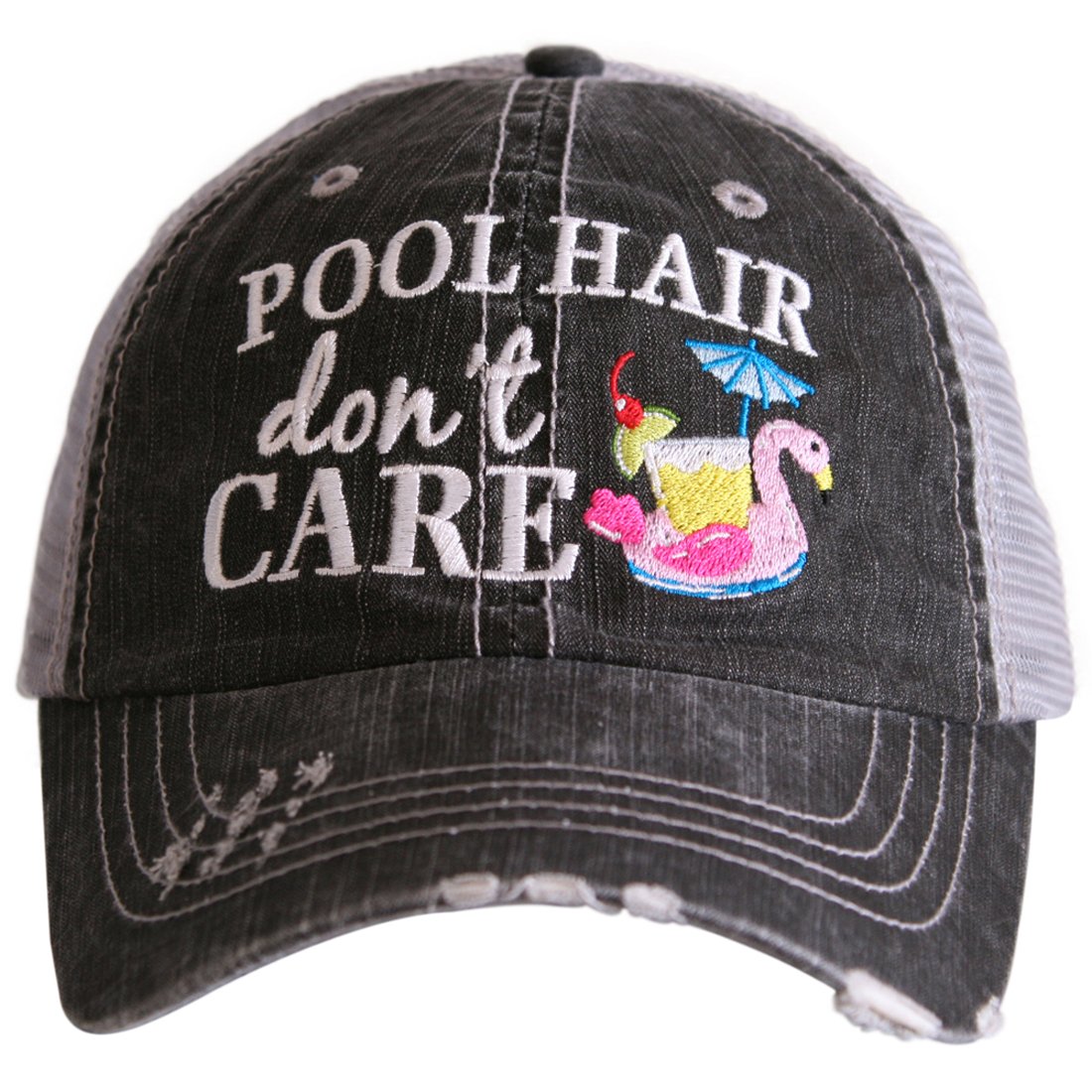 KATYDID Pool Hair Don’t Care Baseball Cap - Trucker Hat for Women - Stylish Cute Sun Hat Pink Flamingo