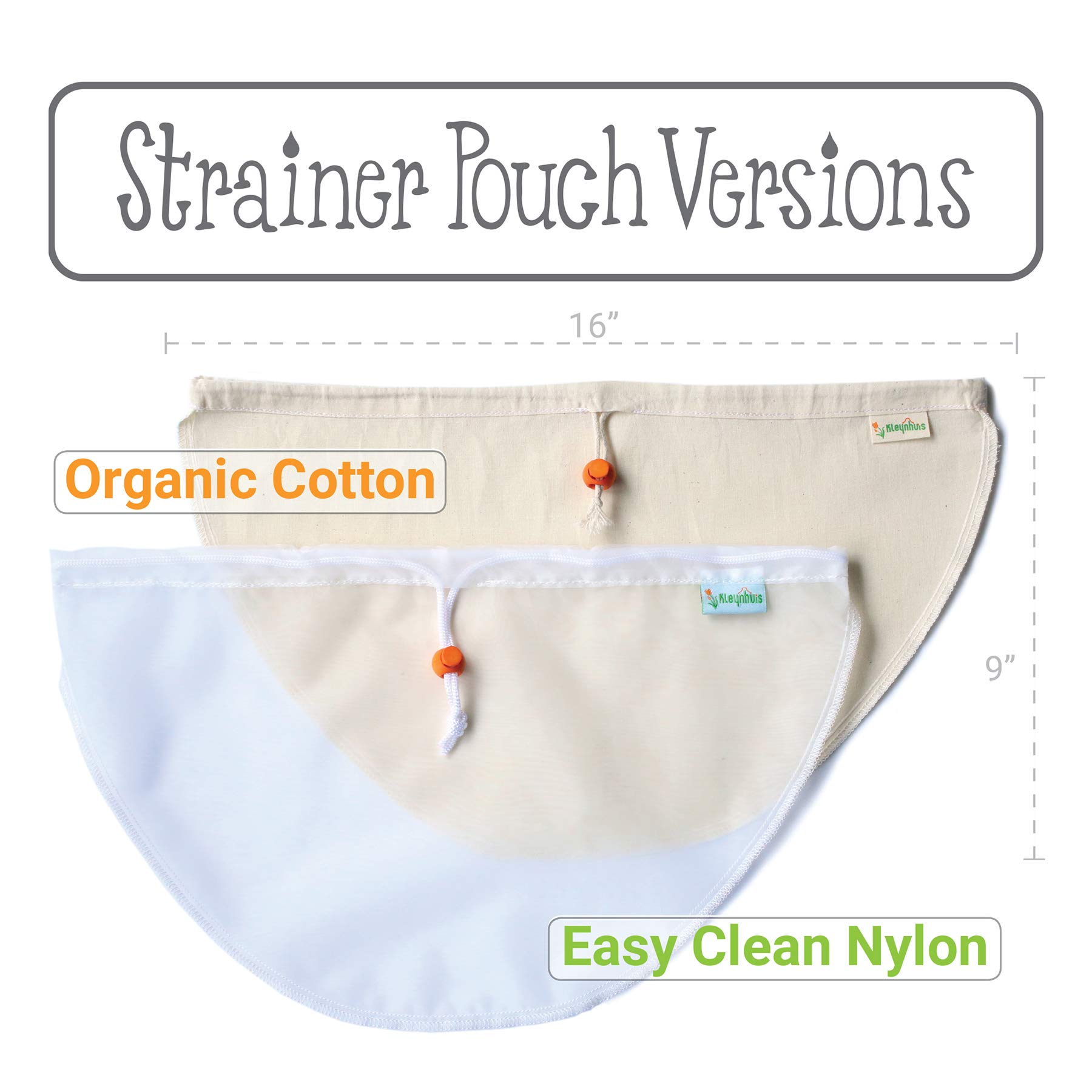 Kleynhuis Greek Yogurt Strainer Pouch, Organic Cotton (16"X9") / Reusable Cheesecloth Alternative