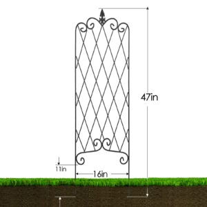 AMAGABELI GARDEN & HOME 2 Pack Black Garden Trellis for Climbing Plants 47” x 16” Iron Plant Support Climbing Vines and Flowers Stands Vegetables Patio Metal Lattices Grid Panels for Ivy Cucumbers