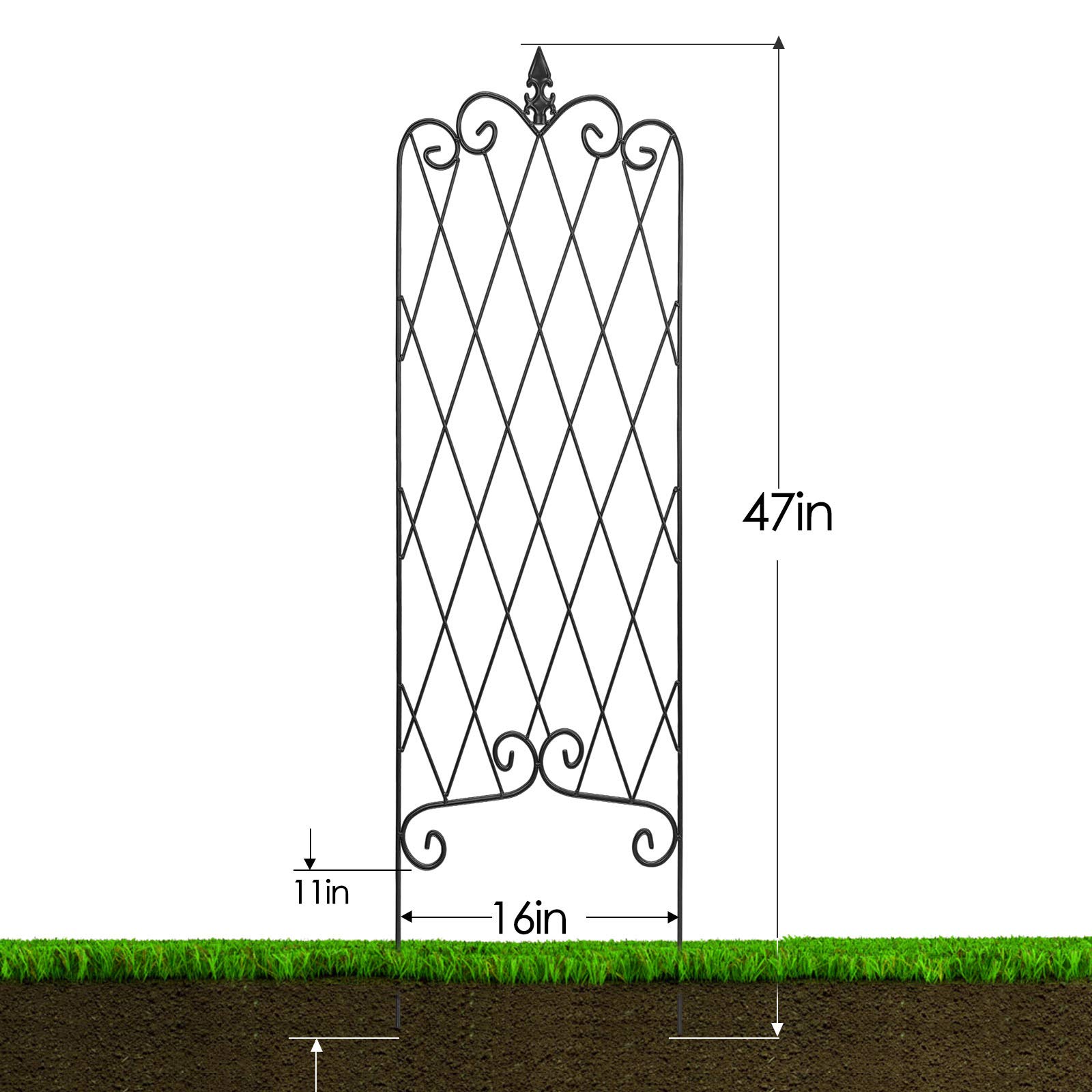 AMAGABELI GARDEN & HOME 2 Pack Black Garden Trellis for Climbing Plants 47” x 16” Iron Plant Support Climbing Vines and Flowers Stands Vegetables Patio Metal Lattices Grid Panels for Ivy Cucumbers