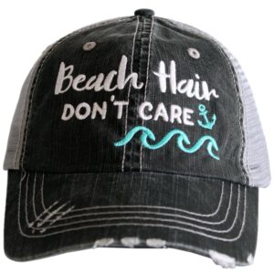 katydid beach hair don’t care baseball cap - trucker hat for women - stylish cute beach hats for women (gray mint)