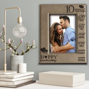 Bella Busta-10 Years of Marriage-anniversary for husband, Wife-Engraved Leather Picture Frame (4x 6 Vertical) light brown