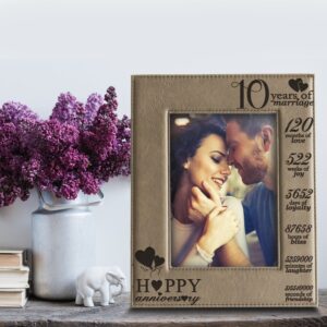 Bella Busta-10 Years of Marriage-anniversary for husband, Wife-Engraved Leather Picture Frame (4x 6 Vertical) light brown