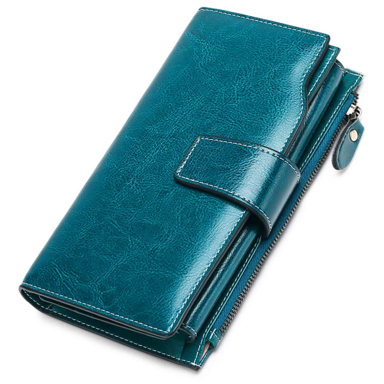 SENDEFN Women Leather Wallets RFID Blocking Clutch Card Holder Ladies Purse with Zipper Pocket