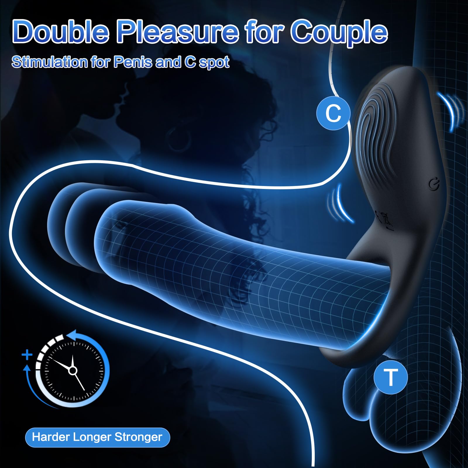 Erocome Vibrating Cock Ring Male Sex Toys with Clitoral Stimulator,Penis Ring Vibrator with 8 Vibration Modes Waterproof Rechargeable Cock Ring Vibrator Adult Sex Toys for Couples Male Masturbator